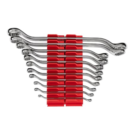Tekton 45-Degree Offset Box End Wrench Set with Modular Wrench Organizer, 11-Piece (6-32 mm) WBE95202